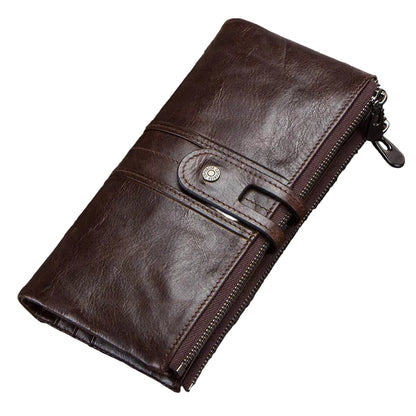 Luxury Genuine Leather Long Wallet – Multi-Card Holder, Zipper Coin Pocket & Phone Clutch