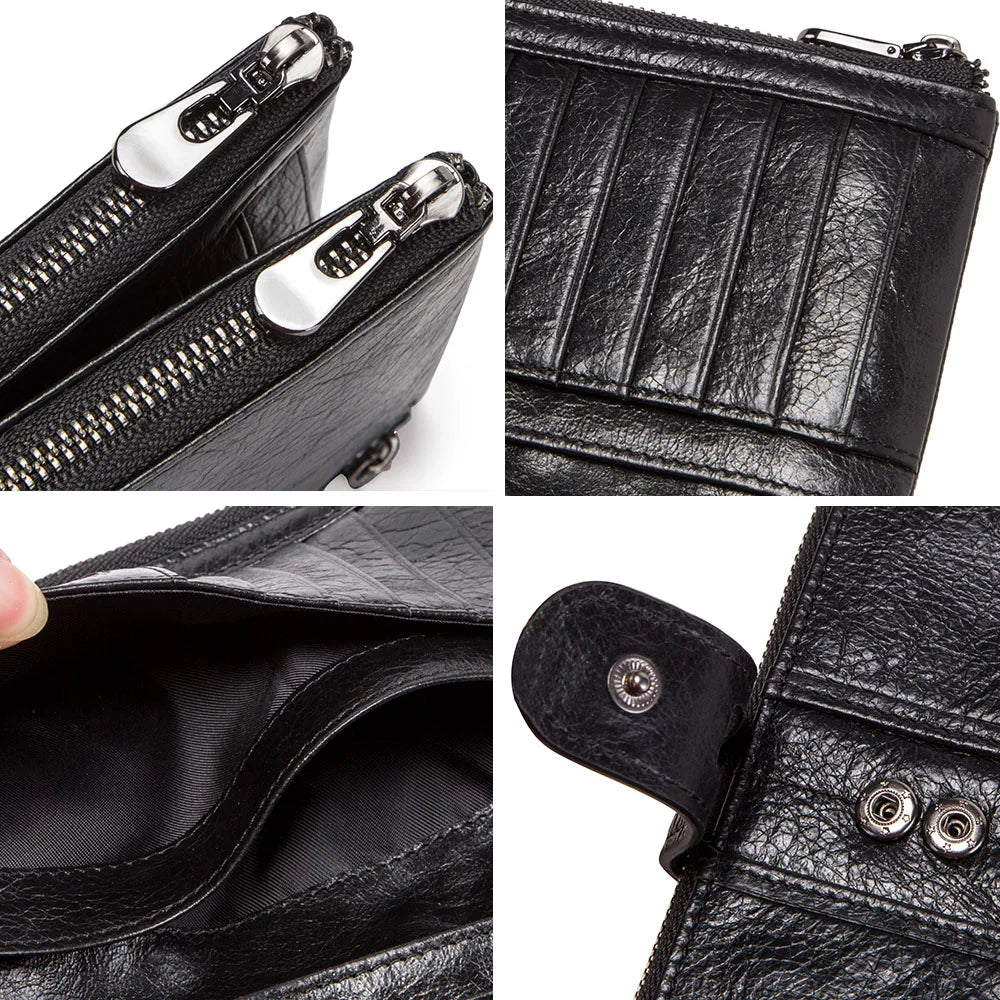 Luxury Genuine Leather Long Wallet – Multi-Card Holder, Zipper Coin Pocket & Phone Clutch