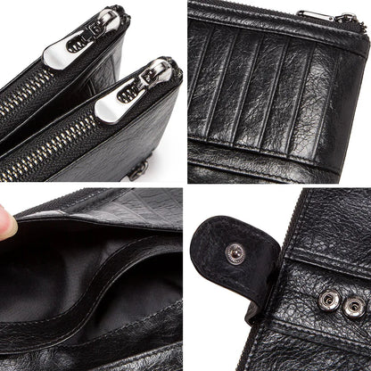 Luxury Genuine Leather Long Wallet – Multi-Card Holder, Zipper Coin Pocket & Phone Clutch