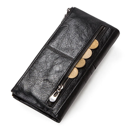 Luxury Genuine Leather Long Wallet – Multi-Card Holder, Zipper Coin Pocket & Phone Clutch