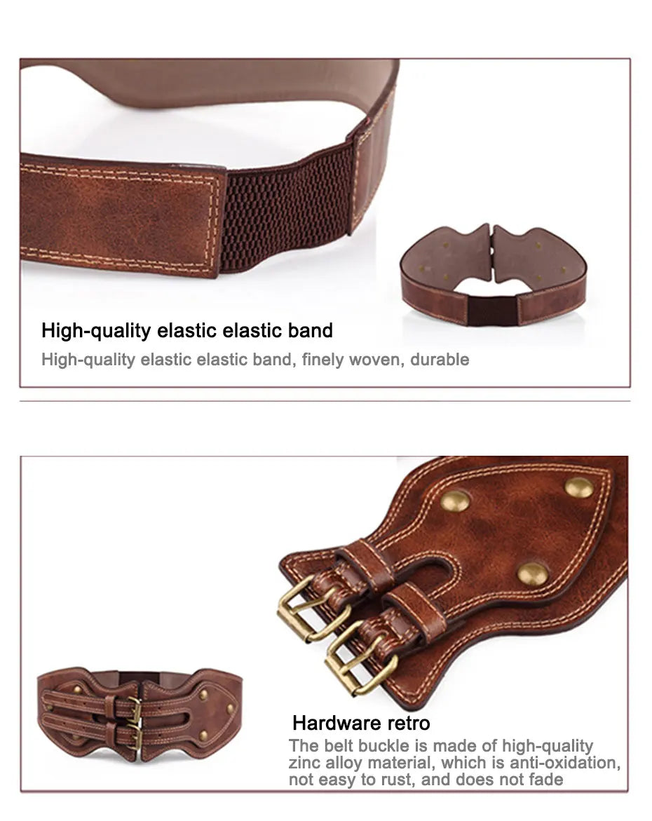 Ceinture Crazy Horse cuir Double boucle ardillon ceinture large élastique femme tout match ceinture manteau femme