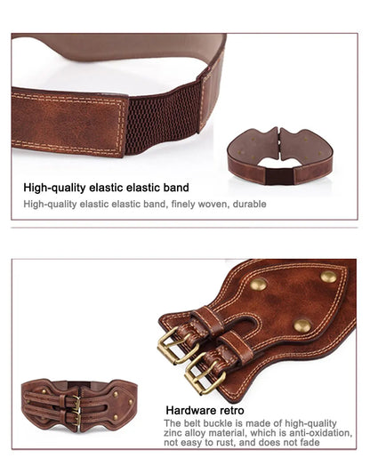 Ceinture Crazy Horse cuir Double boucle ardillon ceinture large élastique femme tout match ceinture manteau femme