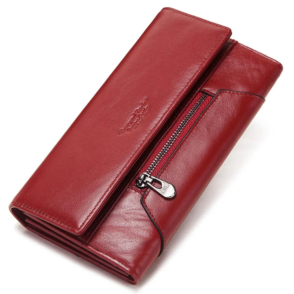 MIAMI DESIGN HUMER™ Women’s RFID Genuine Cowhide Leather Wallet – Anti-Theft & Anti-Pickpocket Long Clutch