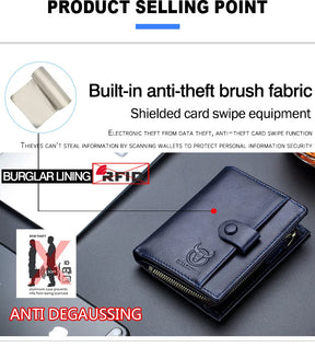 BULLCAPTAIN™ RFID Men’s Genuine Leather Wallet – Anti-Theft & Anti-Pickpocket -Zipper Coin &Card Holder