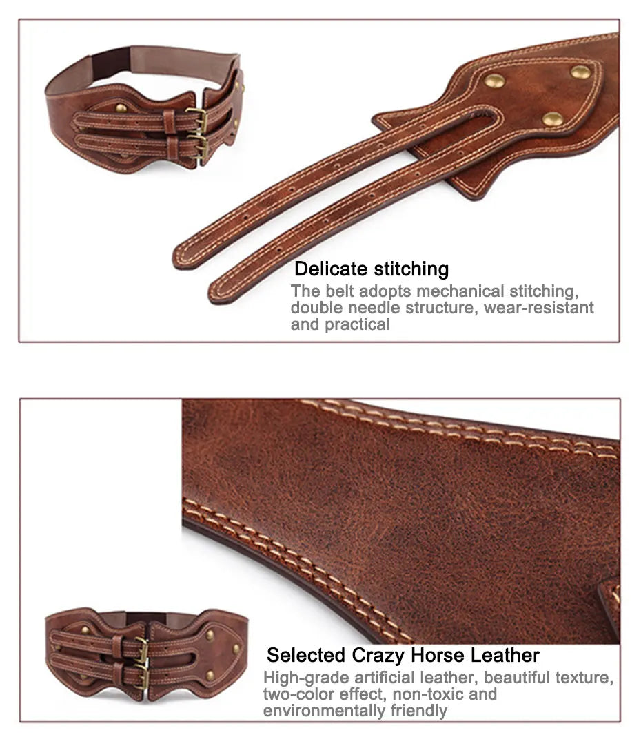 Ceinture Crazy Horse cuir Double boucle ardillon ceinture large élastique femme tout match ceinture manteau femme