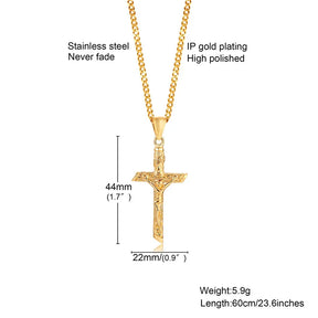 Collana a croce d'oro - Acciaio inossidabile unisex Gesù ciondolo, gioielli di fede cattolica
