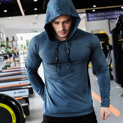 Camisa Esportiva – Fato de Treino Fitness Masculino – Conjunto Esportivo com Capuz para Ginásio & Corrida