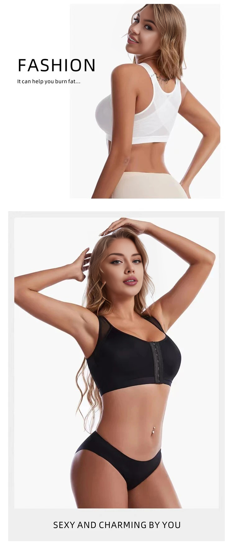 Bra de sports de levage avec fermeture avant et support arrière - S-5XL