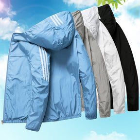 Summer Camping Senderismo Jackets Hombres de pesca Ciclismo con capucha Sports de gimnasio que se extiende al aire libre Propectora del sol