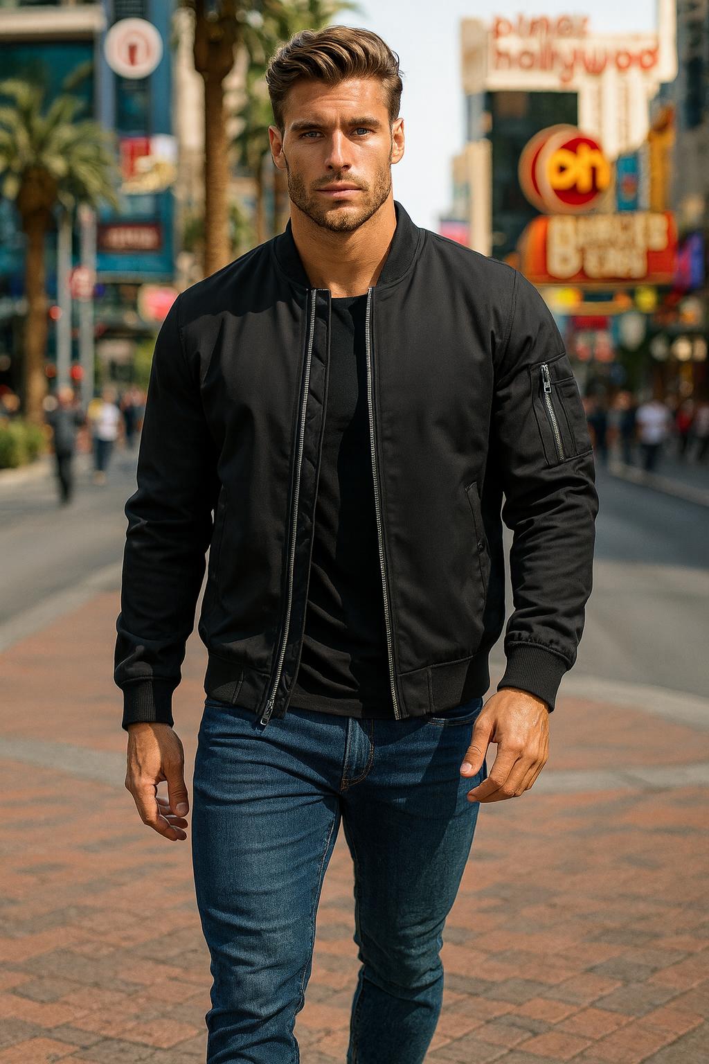 MIAMI TAC - Full Zip Quilted Bomber Jackets Mens Winter Padded Casual Jacket Outdoor Water Resistant Antifouling Coat Outwear Tops