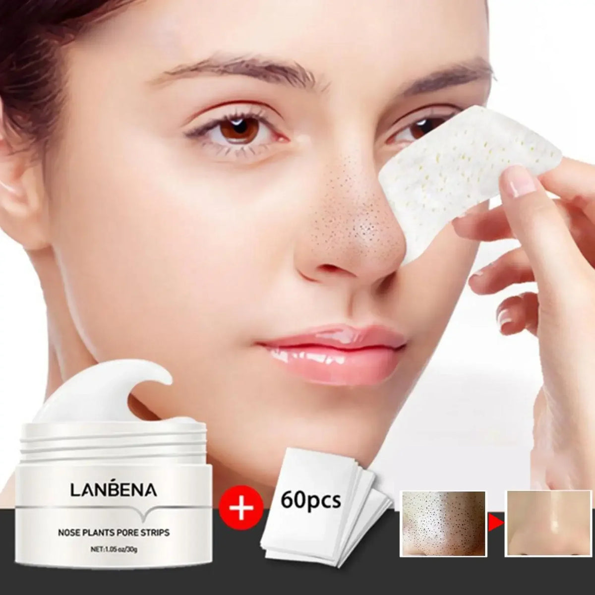 LANBENA Blackhead Remover Peel Off Mask Aloe Vera Extract Oil Control Nose Mask with 180pcs Cleanses for Deep Clean Hydrating
