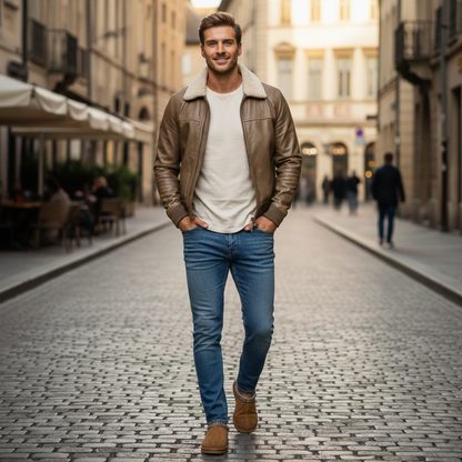 Chinelos de inverno unissex em camurça genuína felpuda – quente, macio & Conforto resistente à água