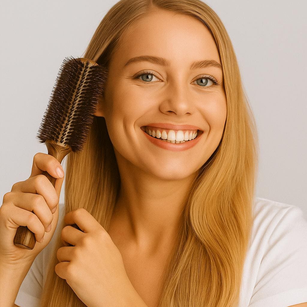 Spazzola per capelli rotonda professionale con setole di cinghiale per donne e uomini, pettine per acconciature, parrucchiere, parrucchiere, spazzola rotonda in legno