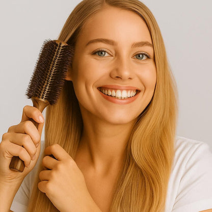 Spazzola per capelli rotonda professionale con setole di cinghiale per donne e uomini, pettine per acconciature, parrucchiere, parrucchiere, spazzola rotonda in legno