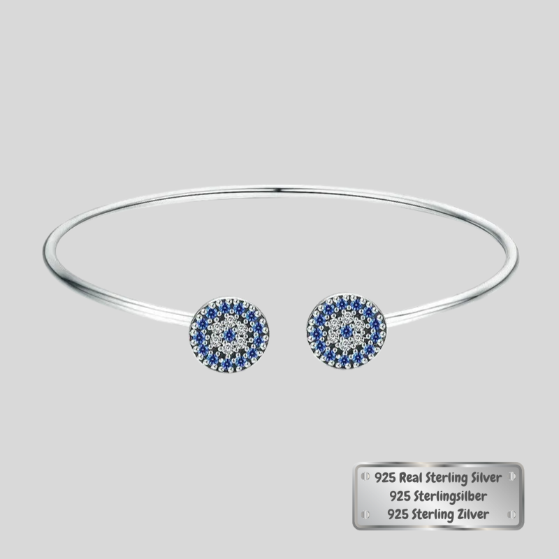 Pulsera - 100% 925 STERLING Silver Blue Zircon Lucky Eyes Pulsera para mujeres Abiertas de brazalete Classic Joya de lujo