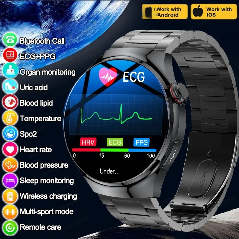 Ny omvårdnadsgrad Smart Watch Blodsyre Blod Lipid Urinsyra EKG+PPG Kroppstemperatur Bluetooth Ring Hälsa Smartwatch