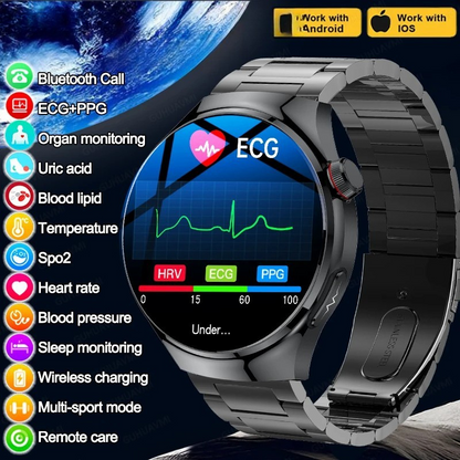 Ny omvårdnadsgrad Smart Watch Blodsyre Blod Lipid Urinsyra EKG+PPG Kroppstemperatur Bluetooth Ring Hälsa Smartwatch