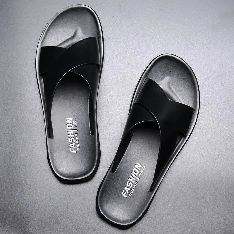 Men's Leather Flip Flops – Casual Non-Slip Sandals with Soft Sole for Beach & Everyday Wear