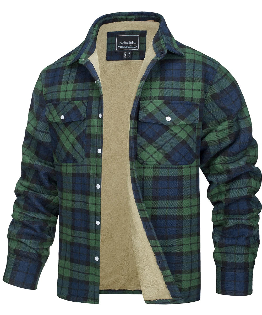 MIAMI TAC - Men’s Fleece Lined Flannel Jacket – Plaid Cotton Winter Coat