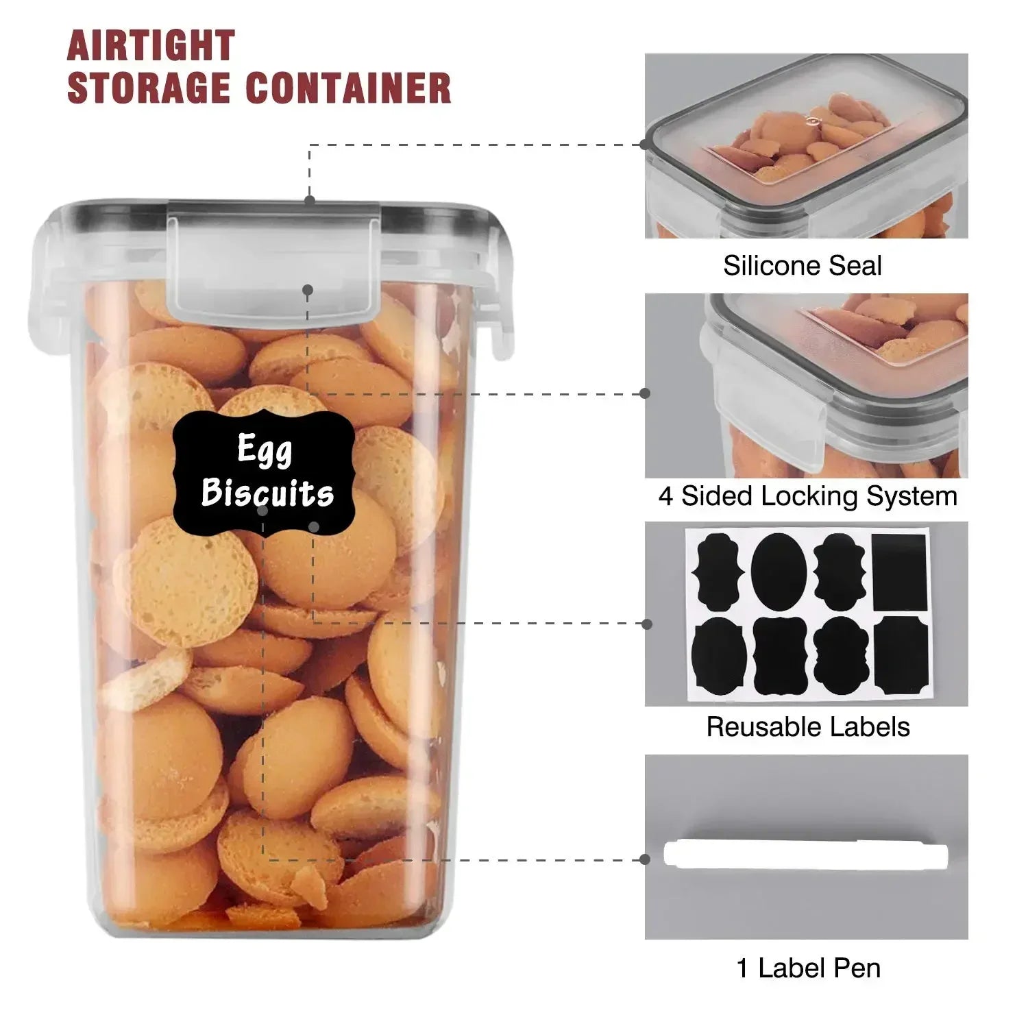 Ensemble de conteneurs de rangement alimentaire en 5 pièces - Organisateur de cuisine hermétique avec couvercles