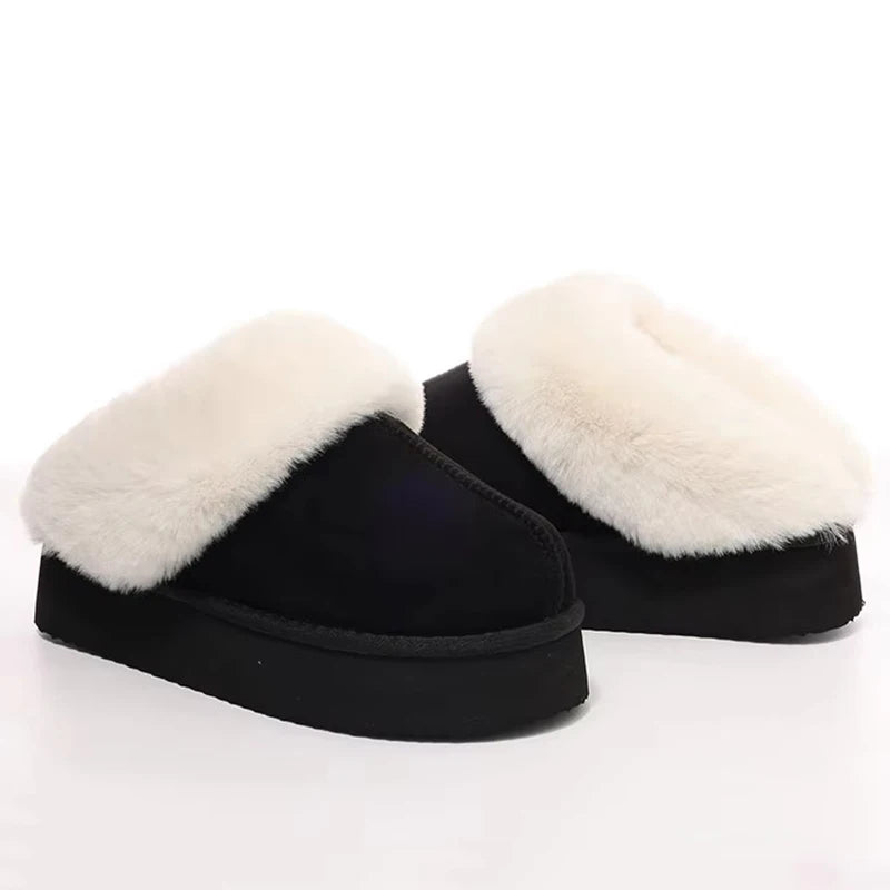 Slippers de plate-forme Funke Fluffy chaude - en daim doux, semelle Antisiskid et mousse à mémoire