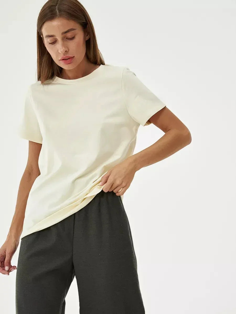 Frauen T-Shirt 100% Baumwollboden grundlegend modische Tops-Shirts 230g/㎡