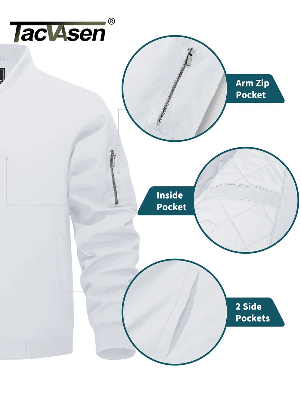 MIAMI TAC - Full Zip Quilted Bomber Jackets Mens Winter Padded Casual Jacket Outdoor Water Resistant Antifouling Coat Outwear Tops