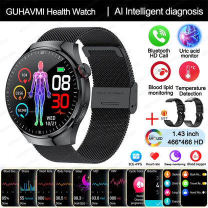 Ny omvårdnadsgrad Smart Watch Blodsyre Blod Lipid Urinsyra EKG+PPG Kroppstemperatur Bluetooth Ring Hälsa Smartwatch