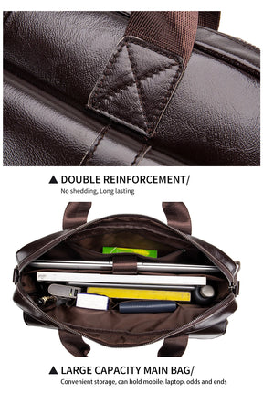 Genuine leather Unisex briefcase with double front pockets, large capacity computer bag, diagonal cross handbag  - Free Shipping to Europe