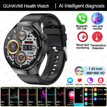 Ny omvårdnadsgrad Smart Watch Blodsyre Blod Lipid Urinsyra EKG+PPG Kroppstemperatur Bluetooth Ring Hälsa Smartwatch