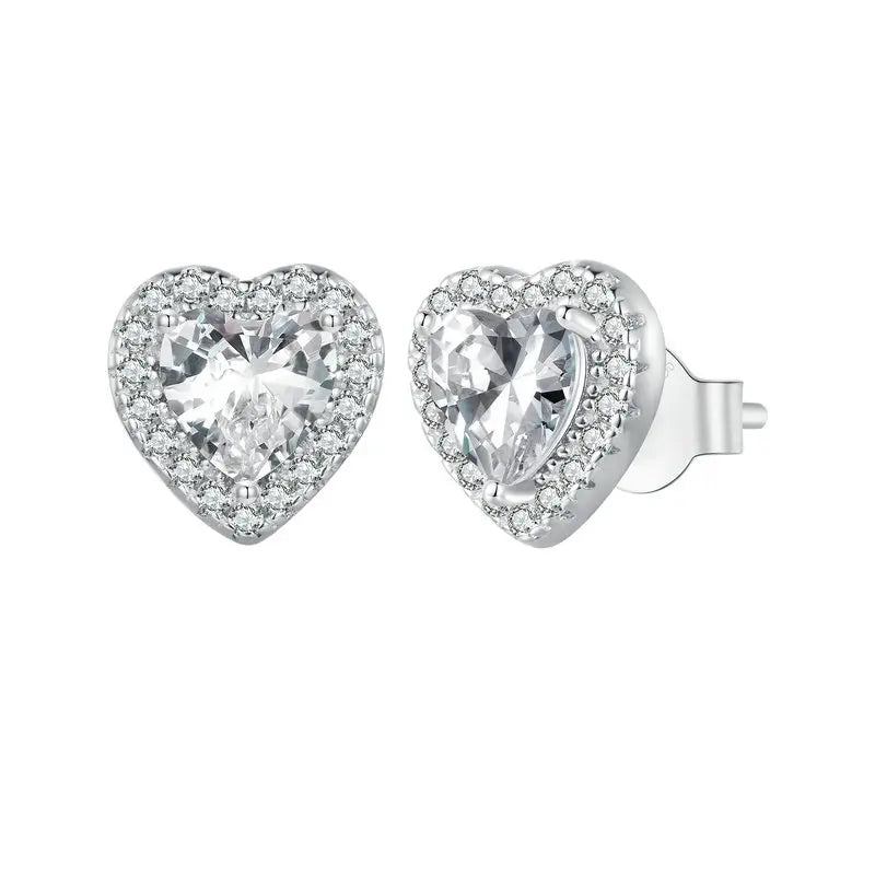 Platinum Plated Halo CZ Stud Earrings 925 Sterling Silver Hypoallergenic Classic Elegant Earrings Fashion Jewellry BSE893