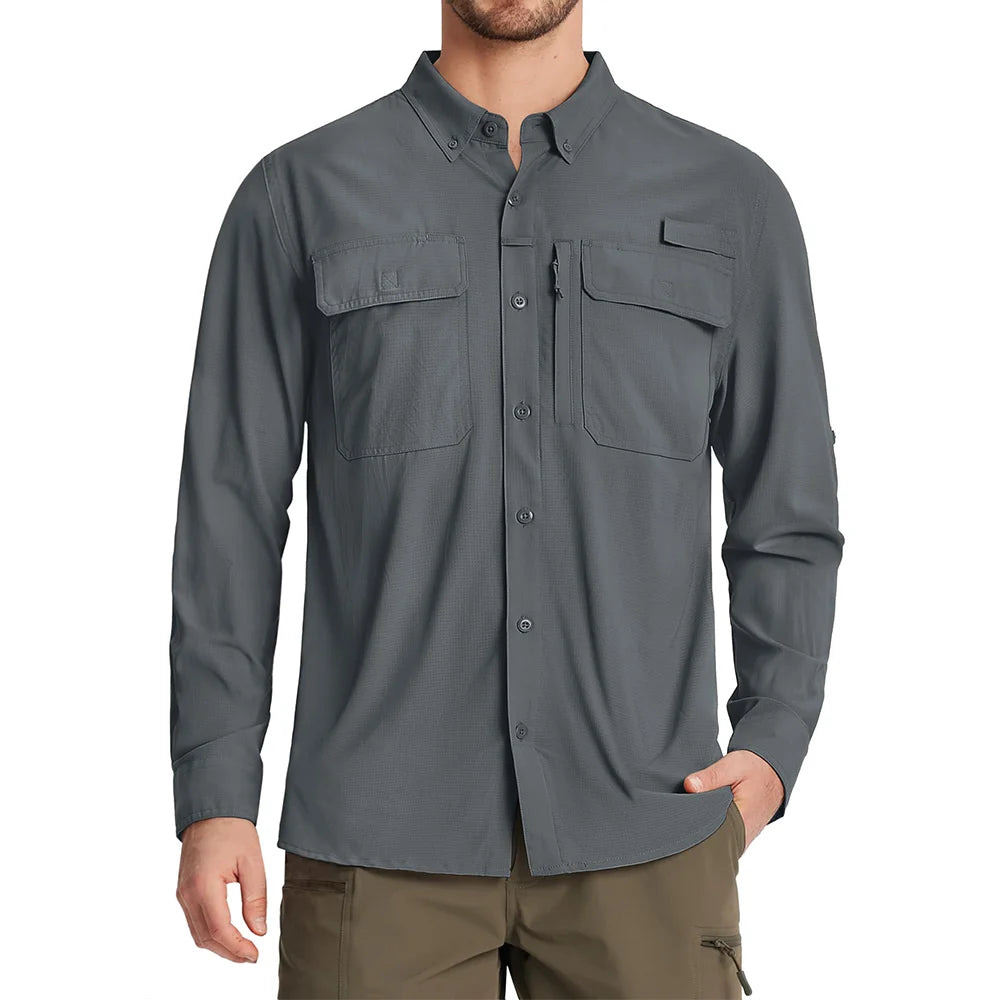 Camisa masculina de manga comprida de secagem rápida MIAMI TAC – proteção solar UPF 50+, malha respirável & Desempenho ao ar livre