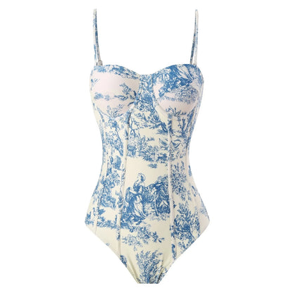 Novo conjunto de biquíni push up – estampa floral, babados, trajes de banho brasileiros com tiras