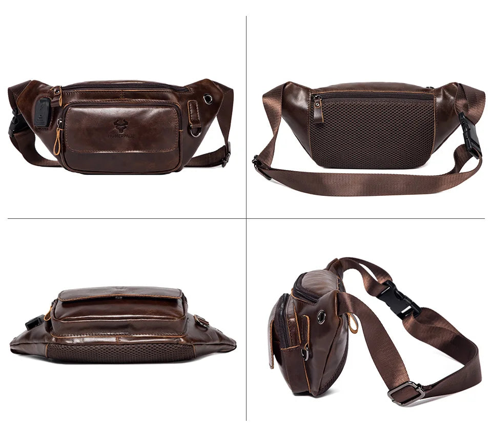 100% Genuine Leather Chest Bag unisex High-Capacity With Durable USB Charging Crossbody Bag - Free Shipping to Europe