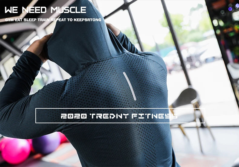 Camisa Esportiva – Fato de Treino Fitness Masculino – Conjunto Esportivo com Capuz para Ginásio & Corrida