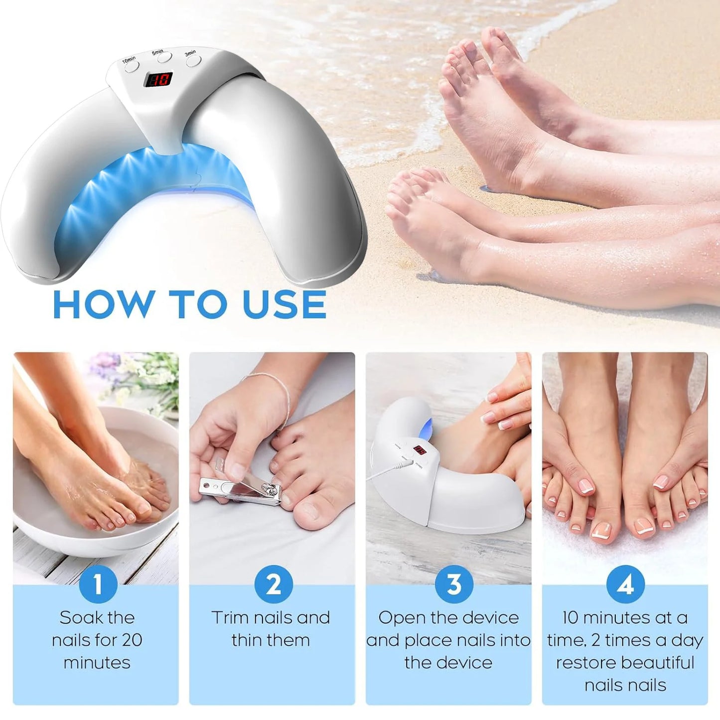 Appareil à ongles à lumière bleue + lotion de soin – Pour des ongles clairs et bien soignés – pour le soin quotidien des ongles.