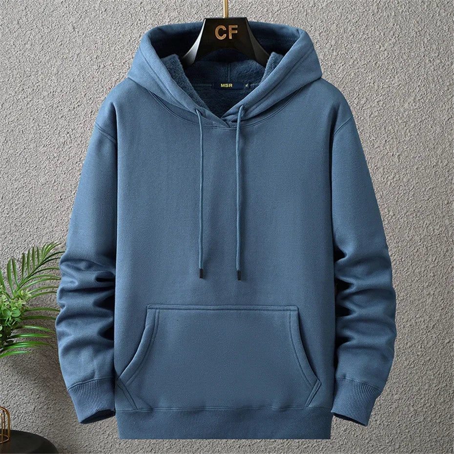 Giacca con cappuccio da uomo di grandi dimensioni con cappuccio a maniche lunghe, spessa, calda, foderata in pile, felpa maschile casual invernale L- 12XL