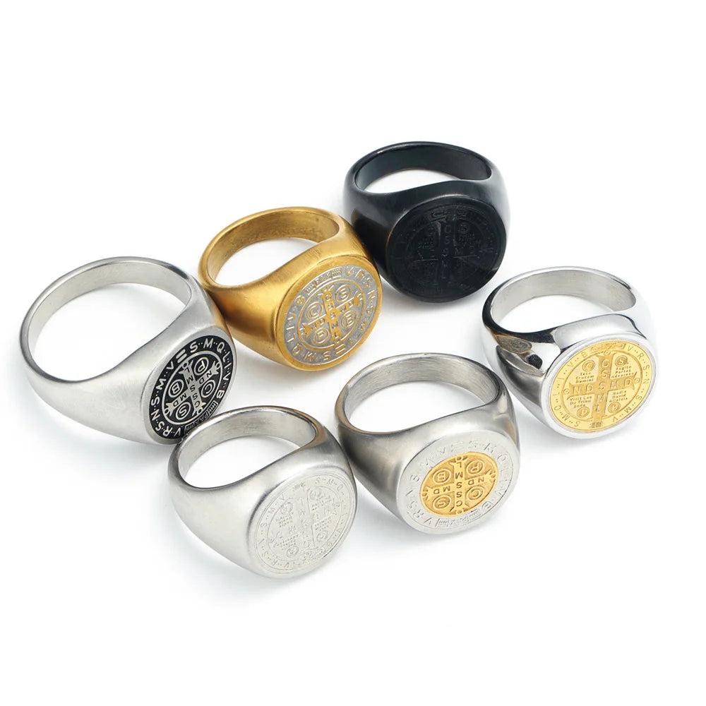 St. Benedict Cross Titanium Steel Ring – Christian Religious Jewelry Unisex