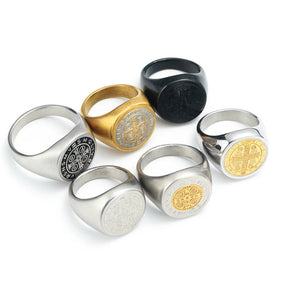 St. Benedict Cross Titanium Steel Ring – Christian Religious Jewelry Unisex