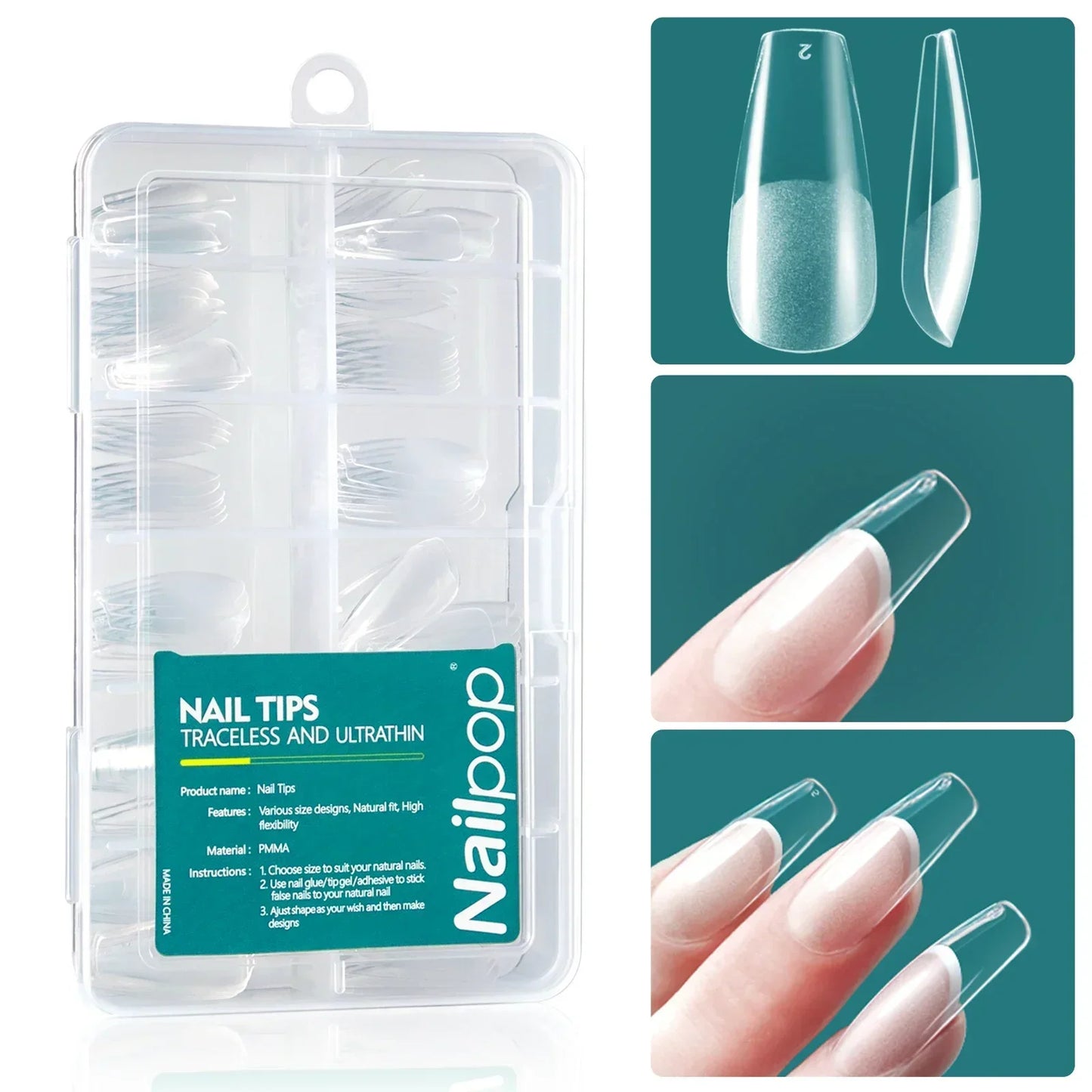 Pontas Nailpop Gel X – 120 unidades de gel macio, extensões fáceis de unhas