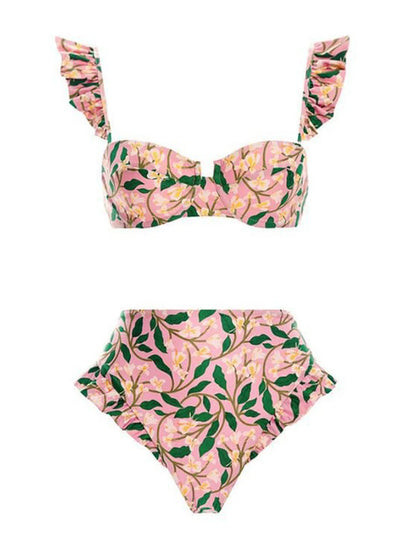 S- XL trykt bøyle badedrakt for kvinner Bikini med høy midje Dame badetøy Tredelt bikinisett Badedrakt Swim V4106