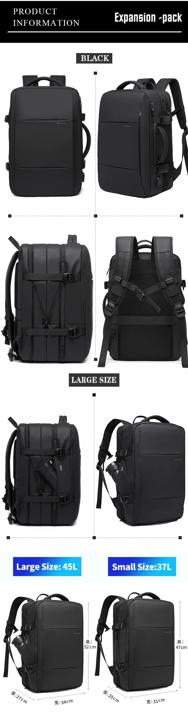 Zaino da viaggio impermeabile espandibile – Adatto 17.3" Laptop – Grande capacità per viaggi e affari &  Outdoor - Unisex