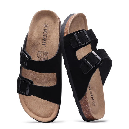 Klassiska unisex korksandaler rutschkanor i ko mocka med valvstöd Anti-halk unisex tofflor med justerbart spänne
