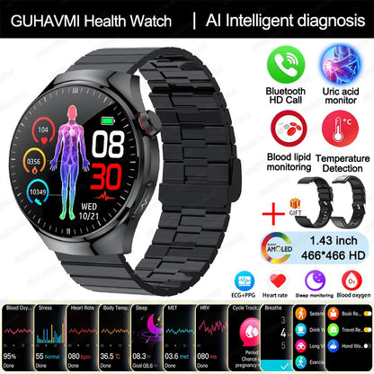 Ny omvårdnadsgrad Smart Watch Blodsyre Blod Lipid Urinsyra EKG+PPG Kroppstemperatur Bluetooth Ring Hälsa Smartwatch