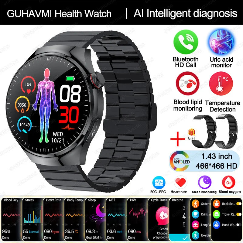 Nuovo grado infermieristico Smart Watch Blood Ossigeno sangue Lipide Acido urico ECG+Ppg Temperatura corporea Bluetooth Call Smartwatch