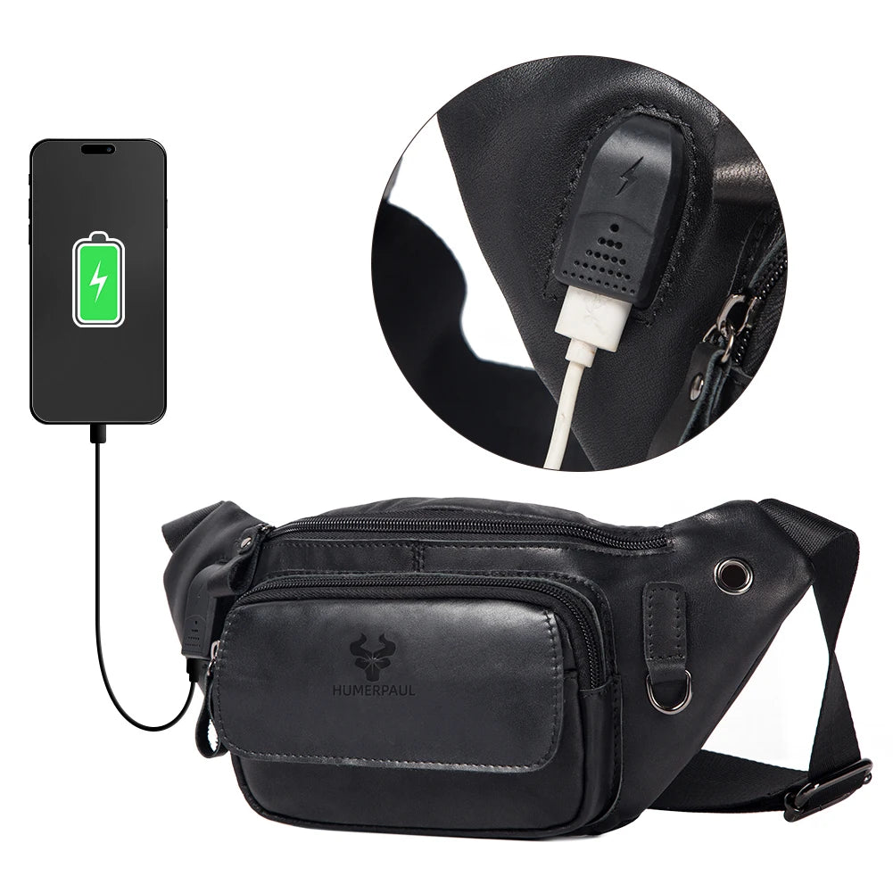 100% Genuine Leather Chest Bag unisex High-Capacity With Durable USB Charging Crossbody Bag - Free Shipping to Europe