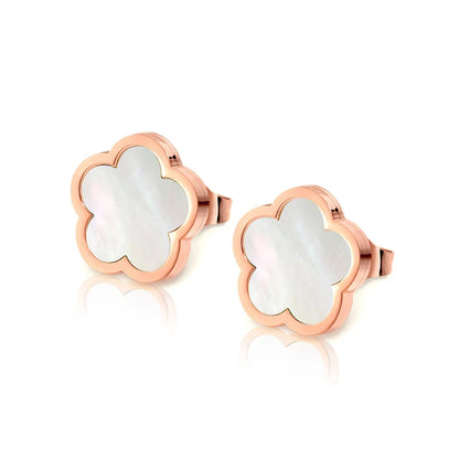 Luxe élégant vert blanc coquille fleur - trèfle à quatre feuilles boucles d'oreilles collier bracelets étanche en acier inoxydable ensembles de bijoux pour les femmes