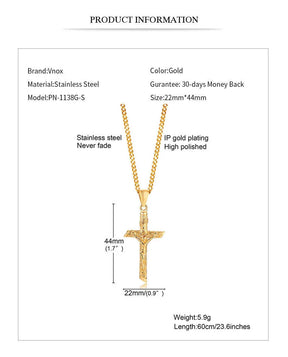 Collana a croce d'oro - Acciaio inossidabile unisex Gesù ciondolo, gioielli di fede cattolica