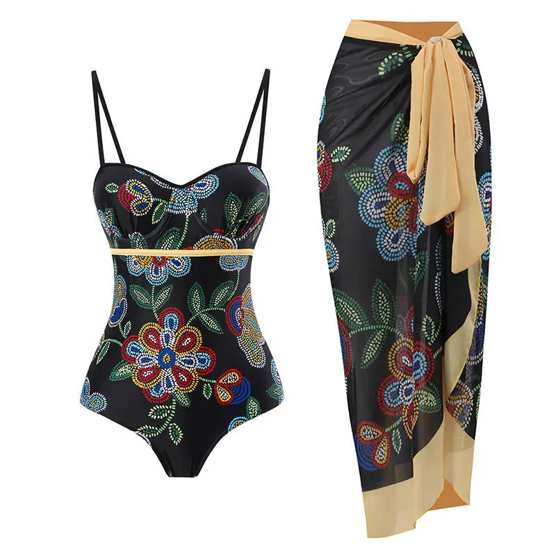 Novo conjunto de biquíni push up – estampa floral, babados, trajes de banho brasileiros com tiras