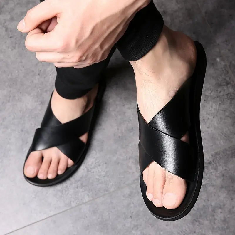 Men's Leather Flip Flops – Casual Non-Slip Sandals with Soft Sole for Beach & Everyday Wear